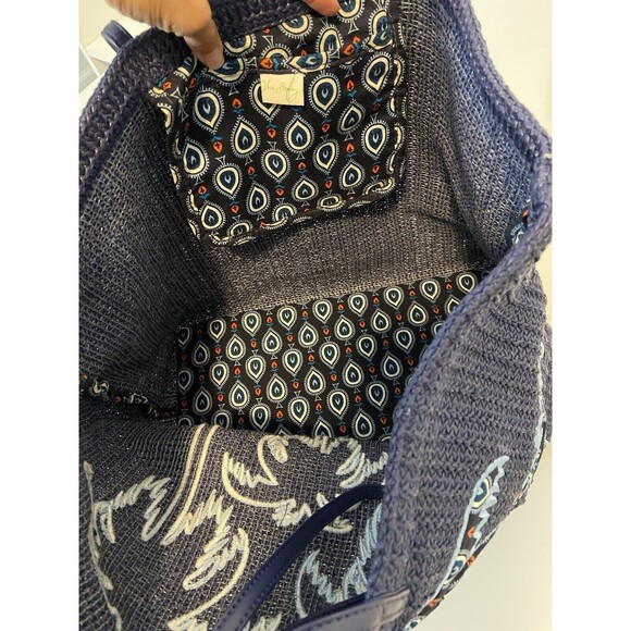 Vera Bradley Tote Bag Womens Carry All Navy Blue White Palm Trees Beachy Boho - Picture 5 of 7